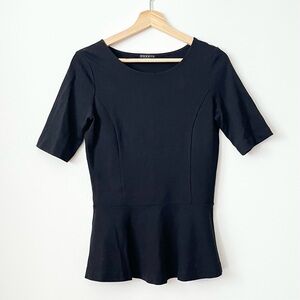 Theory Women's Peplum Top Blouse S Petite Black Short Sleeve Retro Minimalist